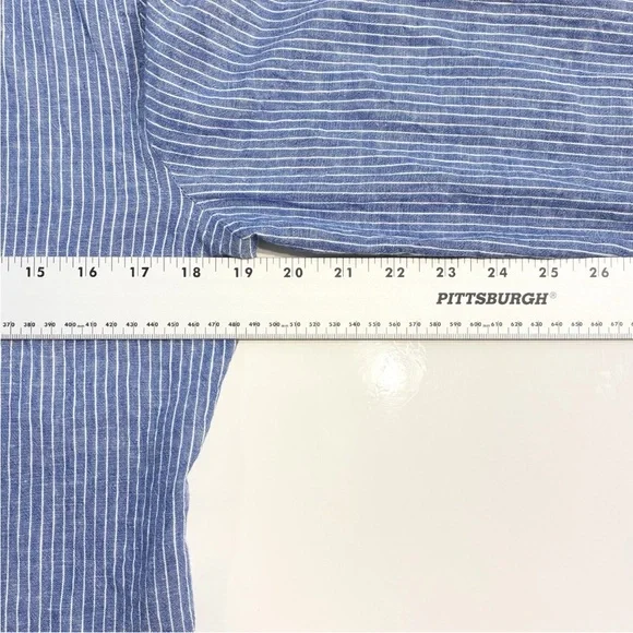 Zara Blue Striped Linen Button Shirt Men’s S Slim Fit Roll Tab Sleeves - Picture 6 of 8